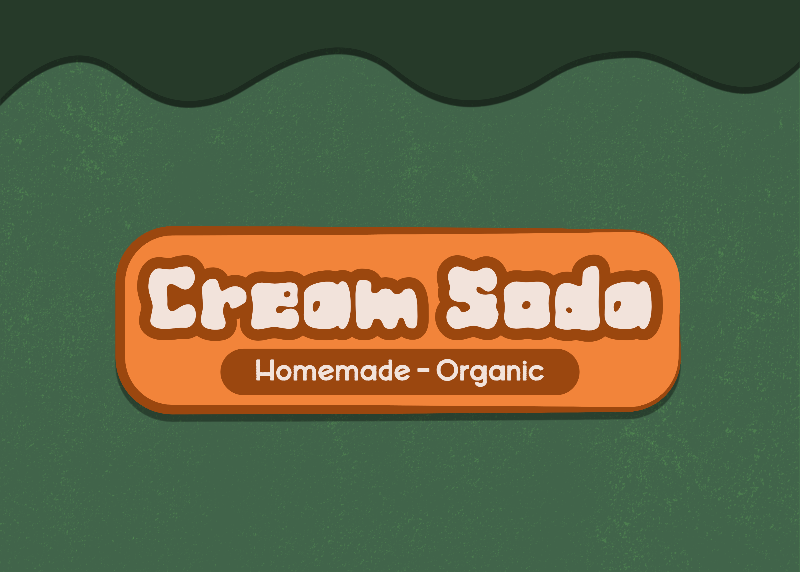 The words “cream soda” and “Homemade - Organic” are written in white on an orange rectangle on a green background